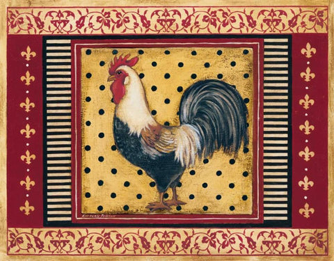 Provence Rooster II Black Ornate Wood Framed Art Print with Double Matting by Poloson, Kimberly