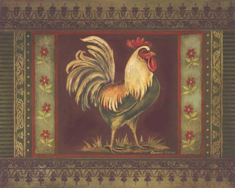 Mediterranean Rooster II White Modern Wood Framed Art Print with Double Matting by Poloson, Kimberly