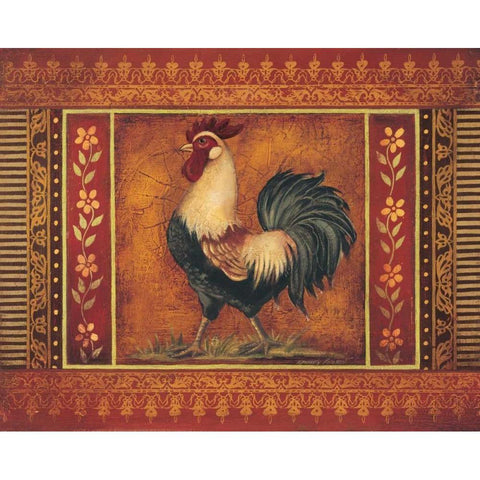 Mediterranean Rooster III Black Modern Wood Framed Art Print with Double Matting by Poloson, Kimberly