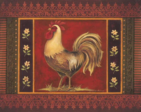 Mediterranean Rooster IV White Modern Wood Framed Art Print with Double Matting by Poloson, Kimberly