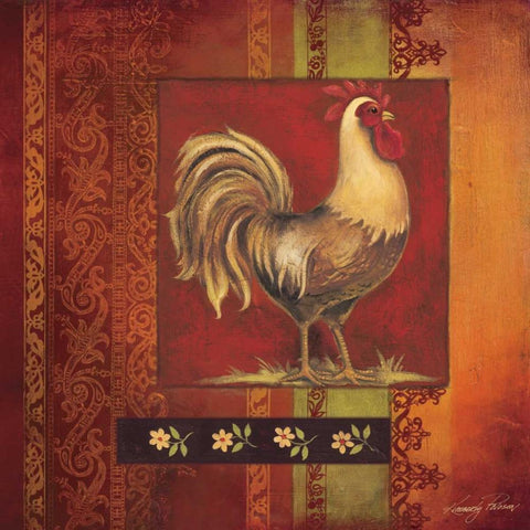 Murano Rooster I Black Modern Wood Framed Art Print with Double Matting by Poloson, Kimberly