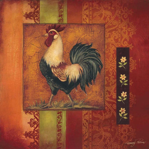 Murano Rooster II Gold Ornate Wood Framed Art Print with Double Matting by Poloson, Kimberly