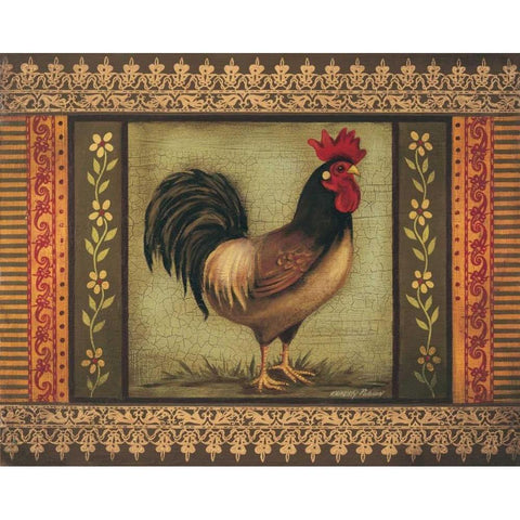 Mediterranean Rooster VI Gold Ornate Wood Framed Art Print with Double Matting by Poloson, Kimberly