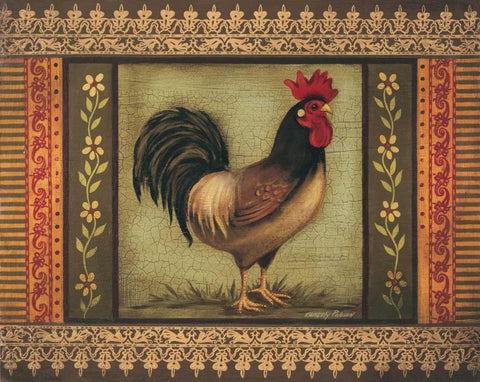 Mediterranean Rooster VI White Modern Wood Framed Art Print with Double Matting by Poloson, Kimberly