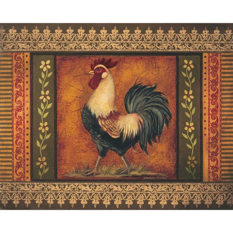 Mediterranean Rooster VII Black Modern Wood Framed Art Print with Double Matting by Poloson, Kimberly