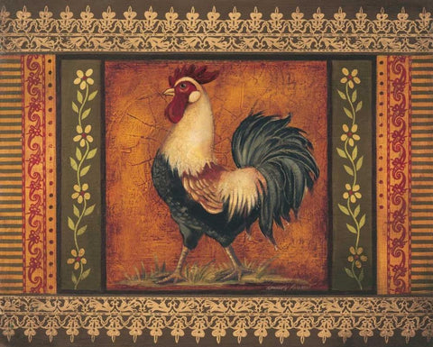 Mediterranean Rooster VII White Modern Wood Framed Art Print with Double Matting by Poloson, Kimberly