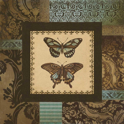 Butterfly Garden I Black Ornate Wood Framed Art Print with Double Matting by Poloson, Kimberly