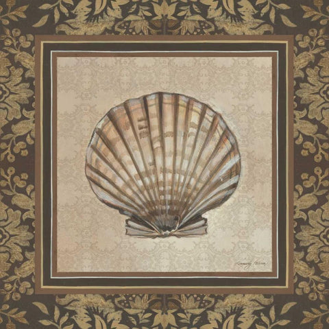 Shell Elegance II White Modern Wood Framed Art Print with Double Matting by Poloson, Kimberly