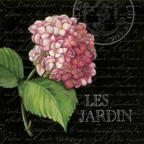 Les Jardin Geranium Sq. Black Ornate Wood Framed Art Print with Double Matting by Poloson, Kimberly