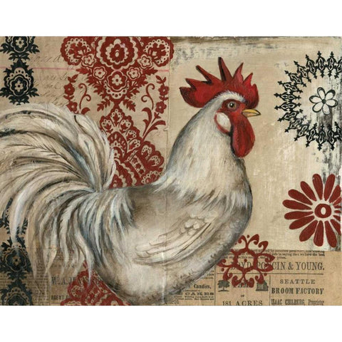 Classic Rooster I White Modern Wood Framed Art Print by Poloson, Kimberly