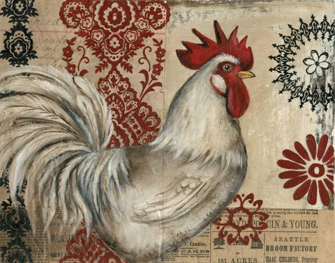 Classic Rooster I White Modern Wood Framed Art Print with Double Matting by Poloson, Kimberly