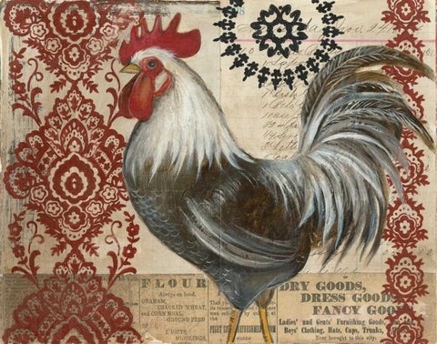 Classic Rooster II Black Ornate Wood Framed Art Print with Double Matting by Poloson, Kimberly