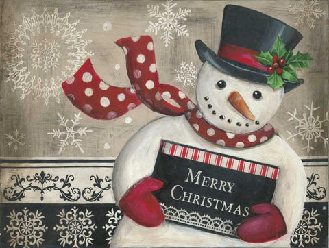 Christmas Snowman White Modern Wood Framed Art Print with Double Matting by Poloson, Kimberly