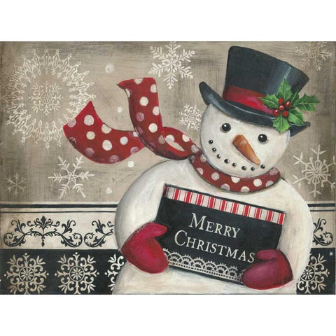 Christmas Snowman White Modern Wood Framed Art Print by Poloson, Kimberly