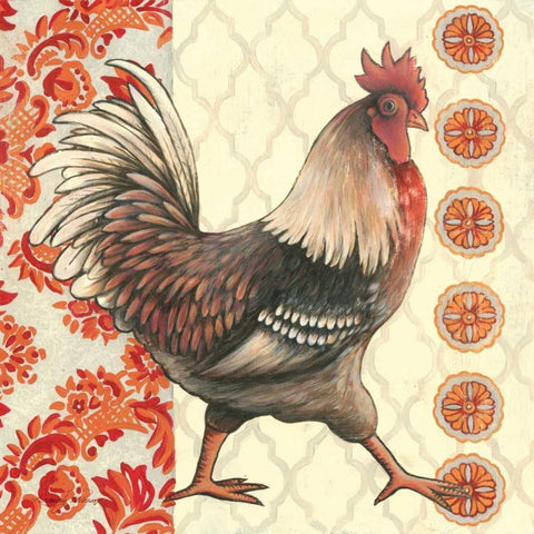 Bohemian Rooster I White Modern Wood Framed Art Print with Double Matting by Poloson, Kimberly