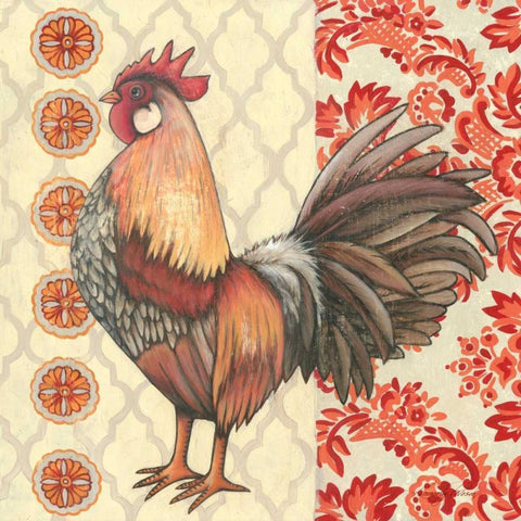 Bohemian Rooster II White Modern Wood Framed Art Print with Double Matting by Poloson, Kimberly