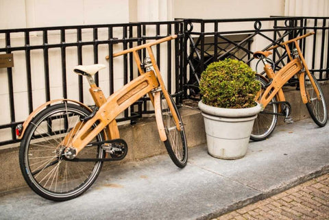 Wooden Bicycles in Amsterdam White Modern Wood Framed Art Print with Double Matting by Berzel, Erin