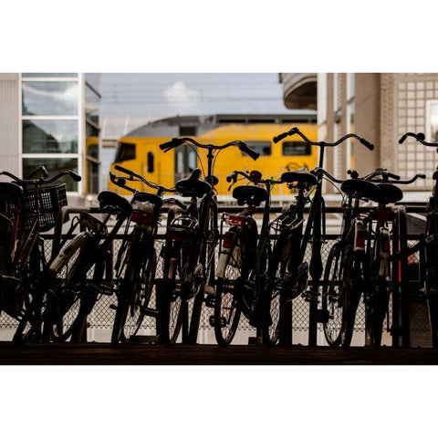 Bicycles at Centraal Station Gold Ornate Wood Framed Art Print with Double Matting by Berzel, Erin