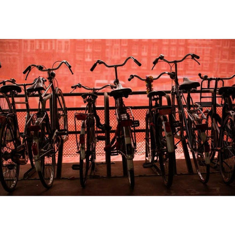 Bicycles at Centraal Station II Black Modern Wood Framed Art Print with Double Matting by Berzel, Erin