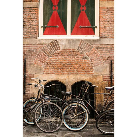 Dutch Bicyles Gold Ornate Wood Framed Art Print with Double Matting by Berzel, Erin