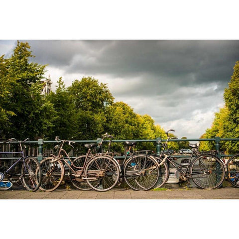 Bikes on Bridge I Black Modern Wood Framed Art Print with Double Matting by Berzel, Erin