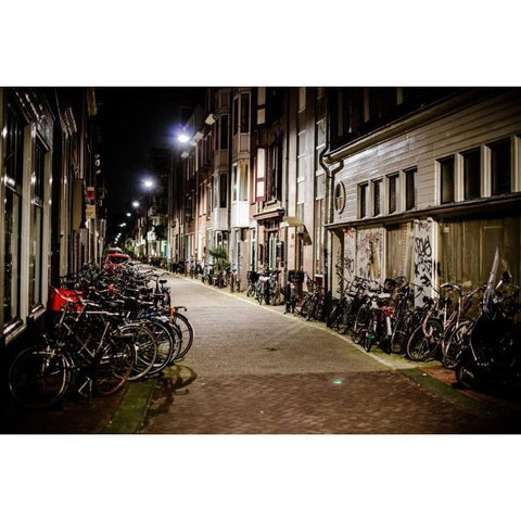 Amsterdam Bikes at Night II Black Modern Wood Framed Art Print with Double Matting by Berzel, Erin