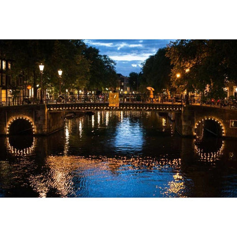 Amsterdam Canal at Night I Black Modern Wood Framed Art Print by Berzel, Erin