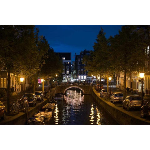 Amsterdam Canal at Night II Black Modern Wood Framed Art Print with Double Matting by Berzel, Erin