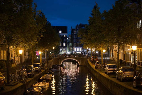 Amsterdam Canal at Night II White Modern Wood Framed Art Print with Double Matting by Berzel, Erin