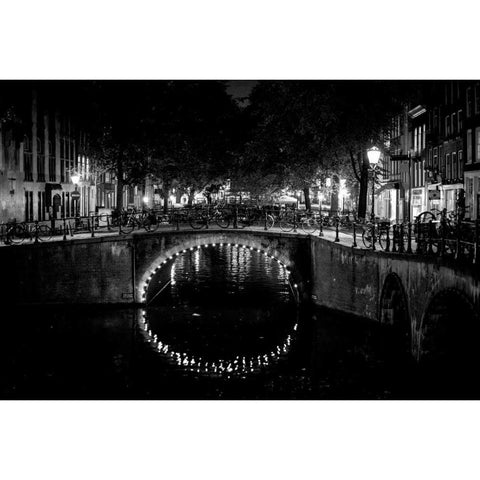 B and W Canal at Night II Black Modern Wood Framed Art Print with Double Matting by Berzel, Erin