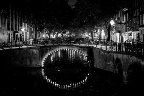 B and W Canal at Night II White Modern Wood Framed Art Print with Double Matting by Berzel, Erin