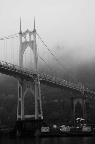 St. Johns Bridge I White Modern Wood Framed Art Print with Double Matting by Berzel, Erin