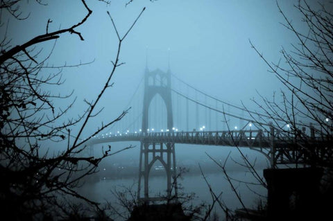 St. Johns Bridge VIII White Modern Wood Framed Art Print with Double Matting by Berzel, Erin