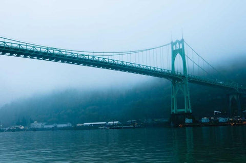 St. Johns Bridge IX White Modern Wood Framed Art Print with Double Matting by Berzel, Erin