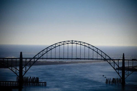 Yaquina Bay Bridge I White Modern Wood Framed Art Print with Double Matting by Berzel, Erin