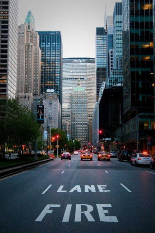 Manhattan Fire Lane Black Ornate Wood Framed Art Print with Double Matting by Berzel, Erin