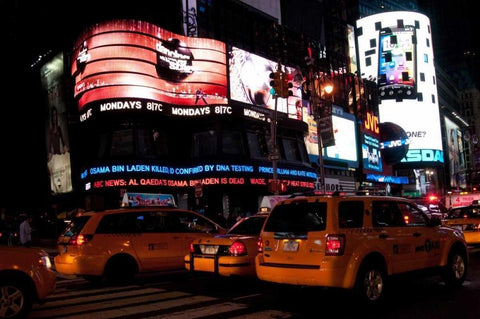 News in Times Square III Black Ornate Wood Framed Art Print with Double Matting by Berzel, Erin