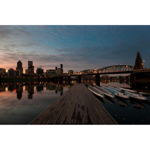 Portland Waterfront II Black Modern Wood Framed Art Print with Double Matting by Berzel, Erin