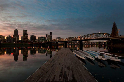 Portland Waterfront II Black Ornate Wood Framed Art Print with Double Matting by Berzel, Erin