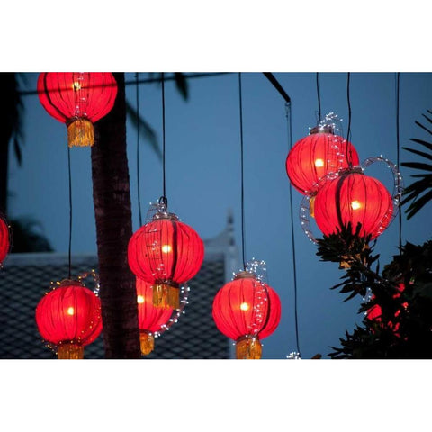 Laos Lanterns White Modern Wood Framed Art Print by Berzel, Erin