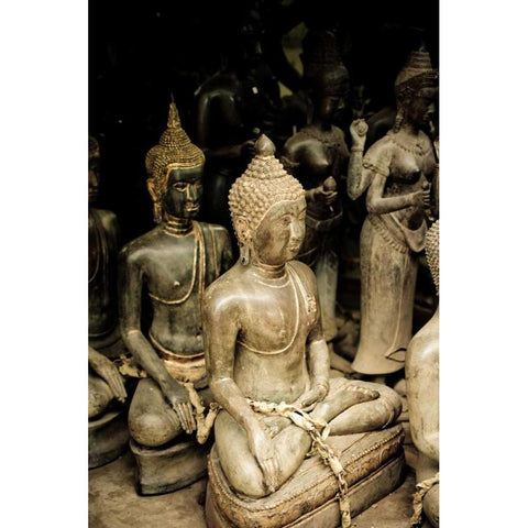 Buddha Statues I White Modern Wood Framed Art Print by Berzel, Erin