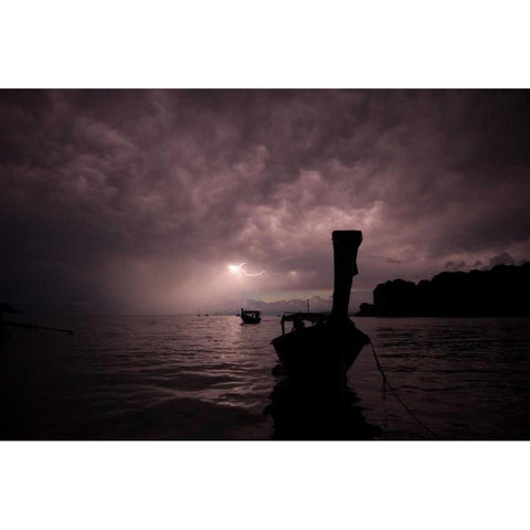 Railay Beach Lightning I Black Modern Wood Framed Art Print with Double Matting by Berzel, Erin