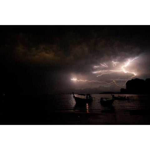 Railay Beach Lightning II Gold Ornate Wood Framed Art Print with Double Matting by Berzel, Erin