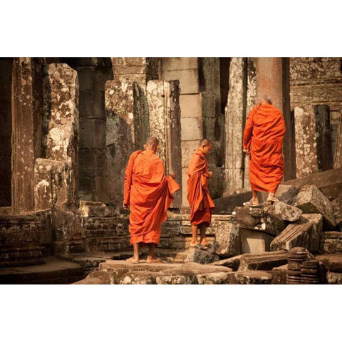 Monks at Bayon White Modern Wood Framed Art Print by Berzel, Erin