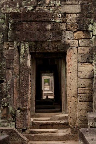 Preah Khan Doorway I White Modern Wood Framed Art Print with Double Matting by Berzel, Erin