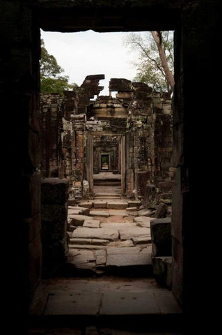 Preah Khan Doorway II Black Ornate Wood Framed Art Print with Double Matting by Berzel, Erin