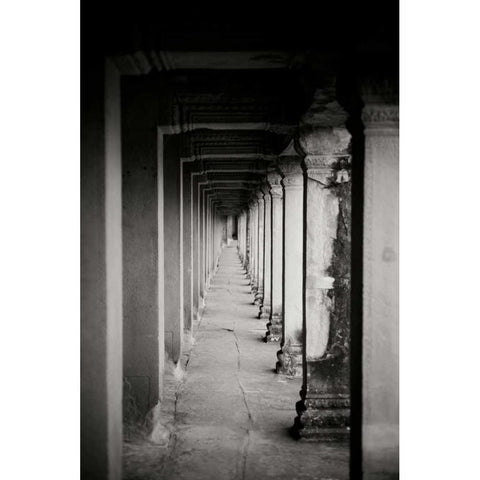 Angkor Wat Walkway II Black Modern Wood Framed Art Print with Double Matting by Berzel, Erin