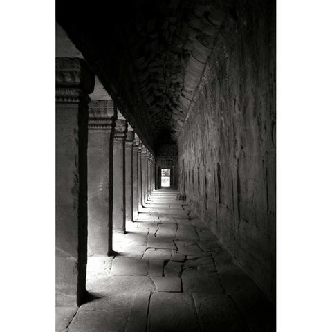 Ta Prohm Walkway BW Gold Ornate Wood Framed Art Print with Double Matting by Berzel, Erin