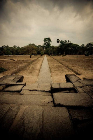 Angkor Wat Pathway White Modern Wood Framed Art Print with Double Matting by Berzel, Erin