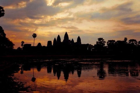 Angkor Wat Sunrise I White Modern Wood Framed Art Print with Double Matting by Berzel, Erin